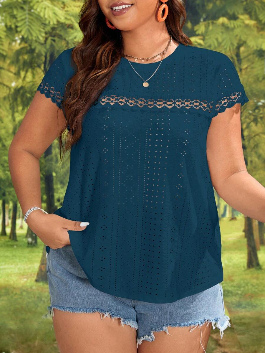 SHEIN VCAY Plus Size Boho Solid Color Round Neck Short Sleeve Casual Summer T-Shirt