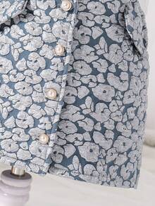 SHEIN Váy ngắn tay in hoa cho cô gái trẻ - Màu xanh lam - Xem 5