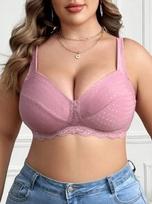 大尺碼女性無鋼圈薄杯文胸，1入組（婚禮季節） - 藕粉色 - 查看 1