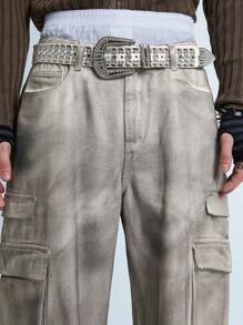 Manfinity Denimwave Y2K Retro Streetwear Men's Vintage Workwear Baggy Denim Shorts With Dirty And Worn-Out Look, JORTS
