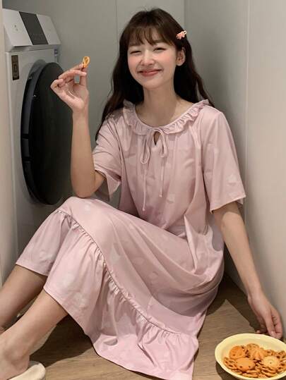 DAZY 女士简约纯色日常荷叶边睡袍睡衣，Moo Moo 睡裙