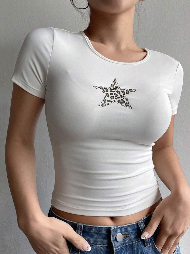 Women's Leopard Print Round Neck T-Shirt