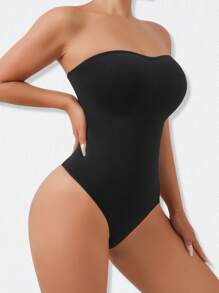 SHEIN 女士無縫連體衣，無肩帶防滑修身塑形衣，腰部和腹部塑形，1件裝 - 黑色 - 查看 10