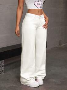 SHEIN Tall 女士實色簡約風格日常牛仔褲