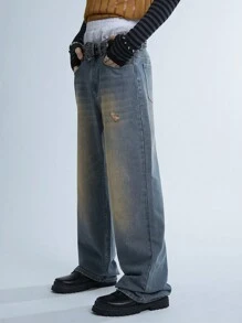 Manfinity Roghcode Quần Jeans Ống Rộng Cổ Điển Y2K Cho Nam, Quần Jeans Baggy Phong Cách Hoài Cổ Thập Niên 90, Dành Cho Chồng, Quà Tặng Bạn Trai - Màu xanh ngọc - Xem 3