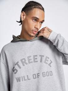 Manfinity VCAY 男士宽松长袖时尚外出连帽衫，印有英文字母，适合秋冬送给朋友 - 淺灰色 - 查看 5