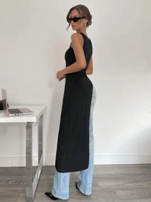 Siren Gaze New Spring Summer Sleeveless Dark Style Super Long Split Hem Women's Tank Top Black Casual - Black - View 2