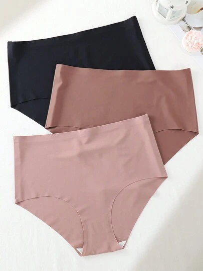 Plus Size Women's 3pcs Comfortable Seamless Cool Gel Adhesive High-Waist Underwear Panty Set