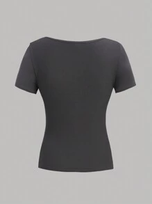 SHEIN Girlism Conjunto de camiseta de gola redonda para meninas adolescentes, 3 peças, preto/branco/cinza, de malha, perfeito para camadas