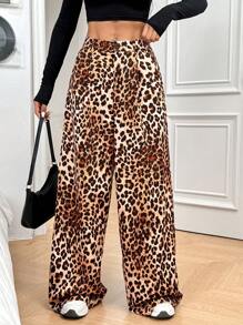 Chiquease Women's Simple Daily Leopard Print Suit Pants - Brown - View 5