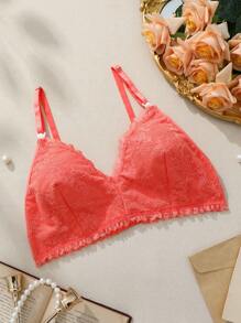 SHEIN Sujetador de espagueti para mujeres embarazadas con parche de encaje y unicolor - Naranja - Ver 1