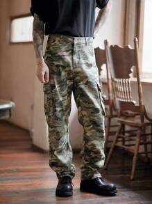 Manfinity Homme Herren lose Passform Military Stil Tarnung Jeans mit amerikanischem Vintage Lässig stil