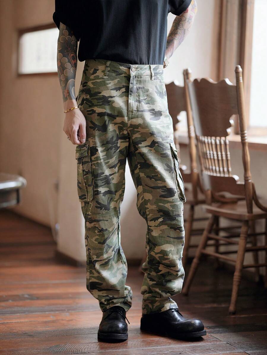 Manfinity Homme Herren lose Passform Military Stil Tarnung Jeans mit amerikanischem Vintage Lässig stil