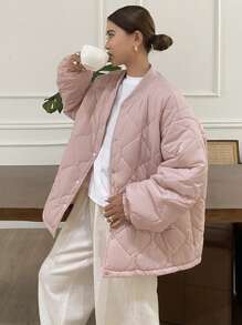 DAZY 女士休闲纯色棉服外套，冬季，冬季女装，冬季外套女式夹克 - 粉色 - 查看 6