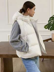 DAZY Women's Basic Solid Color Sleeveless Padded Coat For Daily Wear, Padded Vest, Women Winter Coat