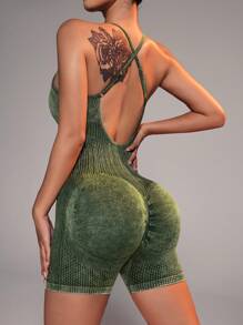 Easithlete 無縫戶外彈性舒適無背運動連身褲 - 綠色 - 查看 7