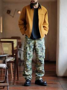 Manfinity Homme Herren lose Passform Military Stil Tarnung Jeans mit amerikanischem Vintage Lässig stil