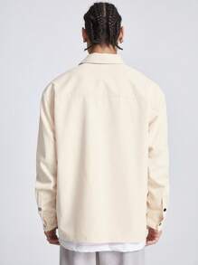 Manfinity NXTstreet Men's Loose Long Sleeve Woven Plain Shacket, For Fall Winter - Apricot - View 2