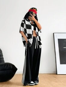 SHEIN Coolane Women's Street Style Cool Grid Patterned Shirt For Spring And Summer Mix-And-Match - Black and White - View 4