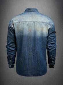 Manfinity Homme Men's Deep Blue Retro Distressed Denim Shirt In Soil-Stained Worn-Out Style, Loose Fit - Dark Wash - View 2