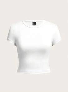 Tseoso 4pcs Set Women Crew Neck Short Sleeve Fitted T-Shirts, Suitable For Summer Suitable For Going Out, Black, White, Brown, Cream Yellow, 95% Cotton, Vintage, Cute Summer Tops, Softgirl, Summer Outing Items, Home, Back To School, Fall Women Clothes, Versatile, Club, Party Crop Tops Women Basic Crop Tops 4 Pack Crop Tops Tight Fitting Crop Tops Women Basic Tees