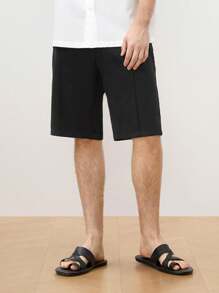 Manfinity VCAY Shorts tejidos de talle medio rectos casuales para hombres, verano - Negro - Ver 5