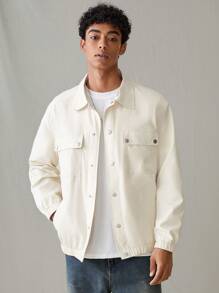 Manfinity VCAY Chaqueta casual de hombre de ajuste holgado, de unicolor tejido, de manga larga, para uso diario en otoño e invierno