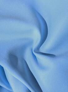 Slaydiva Conjunto de dos piezas para mujer compuesto por una blusa de cuello redondo, holgada, con bajo asimétrico corto por delante y manga larga, y pantalones rectos de cintura elástica, en color azul tejido - Azul - Ver 7