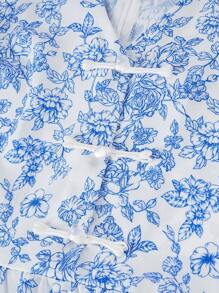 SHEIN MOD Váy in họa tiết cổ điển Trung Quốc tay loe ngắn màu xanh lam có khóa cài thanh lịch, váy đầu thu cho nữ trang phục sinh nhật váy dạ hội váy độc thân - Màu xanh lam - Xem 3