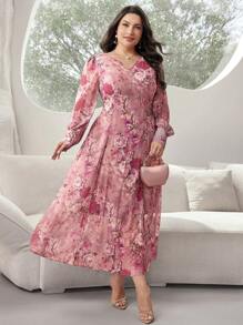Modelyn Đầm dạ hội dài tay đèn lồng họa tiết hoa thanh lịch - Nhiều màu - Xem 4