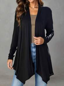 SHEIN LUNE Abrigo largo sin cuello de estilo para mujer con dobladillo asimétrico, unicolor