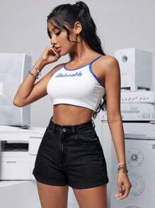 SHEIN PETITE 女款休閒丹寧捲邊短褲，夏季日常穿著，適合嬌小女性 - 黑色 - 查看 4