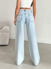 RueChic WIDE LEG DESTOYED LOW WAIST BLUE JEAN - Medium Wash - View 2