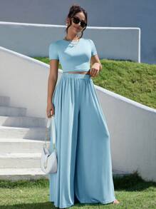 SHEIN Essnce 夏季两件套服装 - 淺藍色 - 查看 2