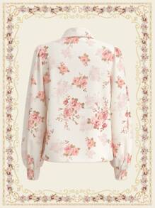 Vintamour Vintage Elegant Women's Rose Floral Printed Long Sleeve Shirt, Woven Collar, Apricot Color For Casual, Work And Vacation Back To School Women Shirts Women Tops Fall Tops Fall Women Outfits Back To School Clothes Fall Outfits Fall Shirts Long Sleeve Women Shirts Long Sleeves Woman Office Wear Fall Clothes Collared Women Shirt Beige Shirt Fall Women Shirts Pink Shirt
