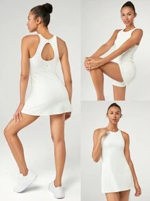 GLOWMODE FeatherFit™-Air Peekaboo Cut-Out Pocket Multifunktions-Sportkleid mit integrierter Shorts, leichter Halt, geeignet für Yoga, Alltag im Sommer