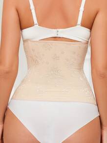 Jacquard Front Closure Tummy Control Body Shaper Waist Trainer Belt - Apricot - View 2