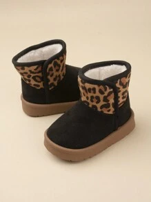 1 Đôi bốt đi tuyết đế bằng lót giữ nhiệt họa tiết chấm bi đen cho bé trai, phong cách đại học đơn giản, phù hợp cho mùa đông (Họa tiết ngẫu nhiên) - màu đen - Xem 2