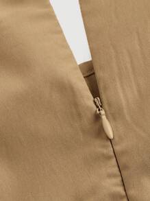 SHEIN MOD 卡其色约会之夜侧交叉系带纯色褶皱连衣裙，西式，复古，返校，工作 - 摩卡棕 - 查看 3