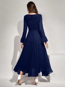 Modelyn Đầm Maxi Tay Dài Đơn Giản Hàng Ngày Màu Trơn Cho Nữ Trang Phục Dạ Hội Dài - Màu xanh lam - Xem 2