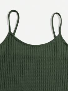 SHEIN 女士纯色极简吊带背心、短裤、系带长袖睡袍休闲舒适套装，秋冬服装 - 墨綠色 - 查看 4