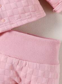 Baby Girl Pink Solid Color Long Sleeve Cardigan With Lace Trim, Bow, Textured Fabric And Coordinated Bib & Hand Mittens, Loungewear Set