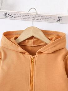 SHEIN Chaqueta informal con capucha y cierre de cremallera de unicolor para niñas pequeñas con mangas largas