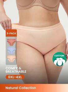 LUVLETTE Juego de 3 bragas de algodón cómodas de cintura alta para mujeres en talla grande - Multicolor - Ver 2