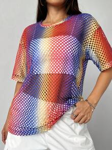 SHEIN Unity Rainbow Mesh Top For Women, Personalized Design - Multicolor - View 6