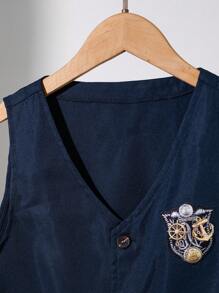 SHEIN Tween Boys' Gentleman Suit Vest Set, Including A Waistcoat, A Shirt And A Bow Tie, Suitable For Parties And Back To School Season - Multicolor - View 4