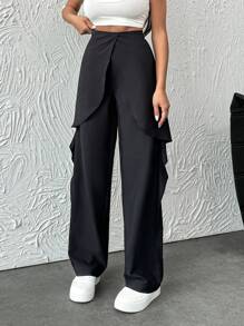 EURMUSE PALAZZO WITH SIDE FRILL PANT - Black - View 6