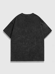 ROMWE MEN Street Life Men's Fun Doodle Portrait Printed Snow Washed Short Sleeve T-Shirt, Summer, School