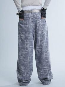 Manfinity Denimwave Y2K 复古街头风格男士针织牛仔破洞雪花拼布宽松牛仔裤