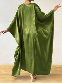 Calvaya Vestido de mujer con cuello redondo, mangas de murciélago, unicolor, estilo holgado y casual, conjunto con vestido largo para ocasiones festivas